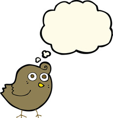 funny cartoon bird with thought bubble