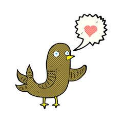 cartoon bird with love heart singing