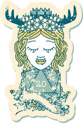 Retro Tattoo Style orc druid character with natural twenty dice roll