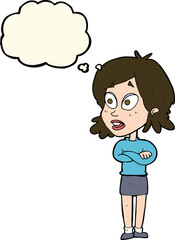 cartoon surprised woman with thought bubble