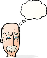 cartoon annoyed old man with thought bubble