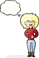 cartoon worried woman with thought bubble