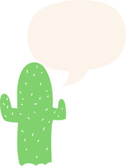 cartoon cactus with speech bubble in retro style