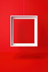 Picture frame on red wall backdrop. Blank space to add image, photo, design. Generative Ai