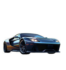 black sports car on a transparent background, isolated, style of gta v artworks, 2 d game art gta cover