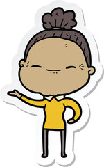 sticker of a cartoon peaceful old woman