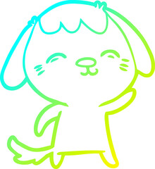 cold gradient line drawing of a happy cartoon dog