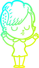 cold gradient line drawing of a cartoon woman