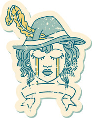 Retro Tattoo Style crying human bard with banner