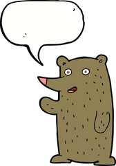 cartoon waving bear with speech bubble