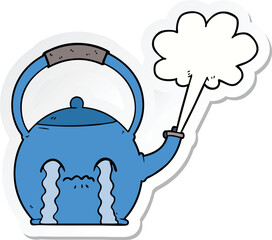 sticker of a cartoon boiling kettle