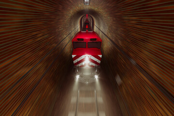 Velocity Embodied: Streamlined Red High-Speed Train in Blurred Tunnel