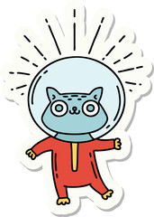 sticker of a tattoo style cat in astronaut suit