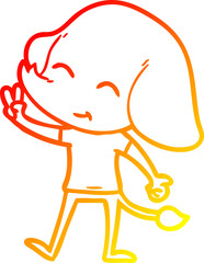 warm gradient line drawing of a cute cartoon elephant