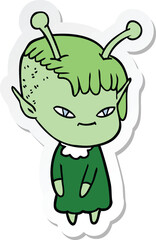 sticker of a cute cartoon alien girl