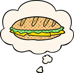 cartoon cheese sandwich with thought bubble in comic book style