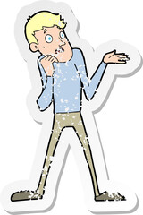 retro distressed sticker of a cartoon nervous man