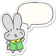 cute cartoon tiny rabbit with speech bubble sticker