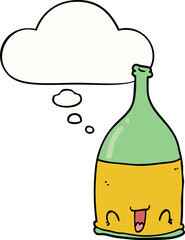 cartoon wine bottle with thought bubble