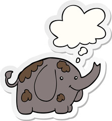cartoon elephant with thought bubble as a printed sticker