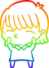 rainbow gradient line drawing of a cartoon woman