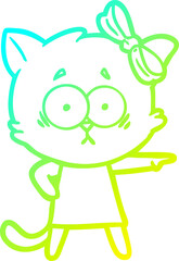 cold gradient line drawing of a cartoon cat