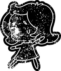 grunge distressed icon of a cute kawaii girl