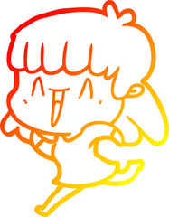 warm gradient line drawing of a cartoon woman
