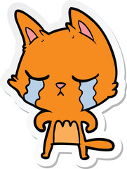 sticker of a crying cartoon cat