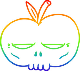 rainbow gradient line drawing of a cartoon spooky skull apple