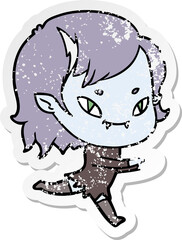 distressed sticker of a cartoon friendly vampire girl running