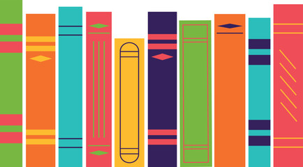 Multicolored book spines. Row books on a transparent background, design element. Vector illustration in flat style, 10 eps
