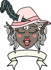 Retro Tattoo Style singing elf bard character face with banner