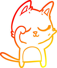 warm gradient line drawing of a calm cartoon cat