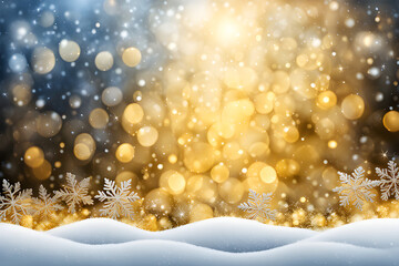 Blue background with golden light effects. Horizontal background with bokeh blur effects for...