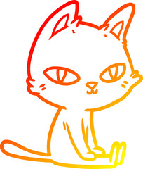 warm gradient line drawing of a cartoon cat sitting