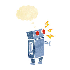 cartoon robot with thought bubble