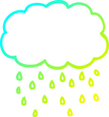cold gradient line drawing of a cartoon cloud raining