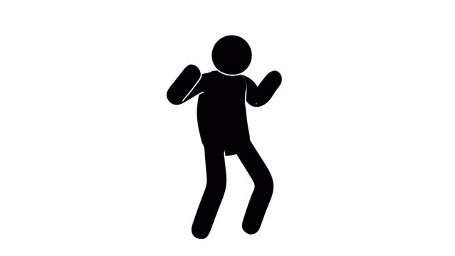 Pictogram man demonstration of strength - double biceps. Stickman - emotional gesture of success, satisfaction. Animation with alpha channel
