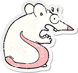 distressed sticker of a cartoon frightened mouse