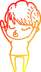 warm gradient line drawing of a cartoon woman with eyes shut