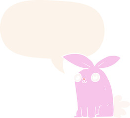 cartoon bunny rabbit with speech bubble in retro style