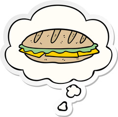cartoon cheese sandwich with thought bubble as a printed sticker