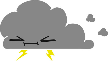 freehand drawn cartoon of a grumpy lightening cloud