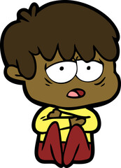 cartoon exhausted boy