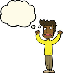 cartoon stressed man with thought bubble