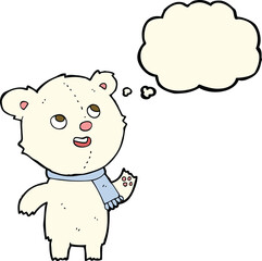 cartoon polar bear wearing scarf with thought bubble