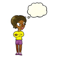 cartoon pretty woman with thought bubble