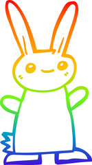 rainbow gradient line drawing of a cute cartoon rabbit