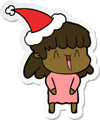 hand drawn sticker cartoon of a woman wearing santa hat